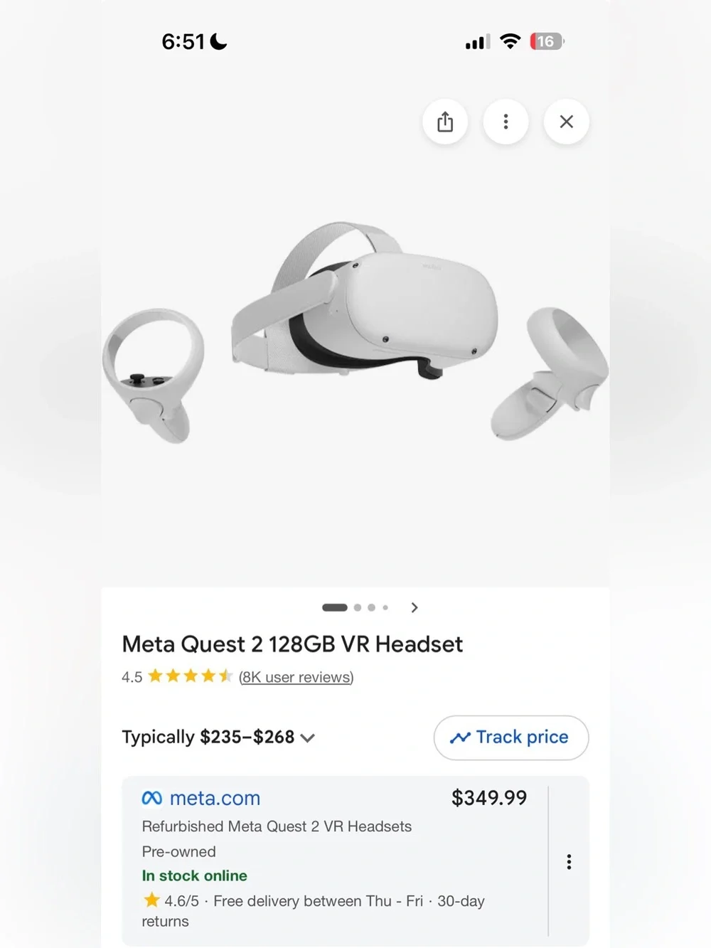 Meta Quest 2 Standalone VR Headset with Touch Controllers — White